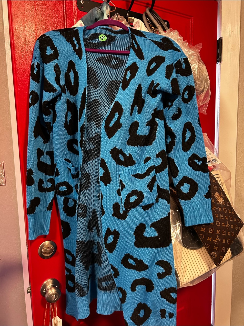 Blue and Black Leopard-Print Women’s Knit Sweater Vest Cardigan